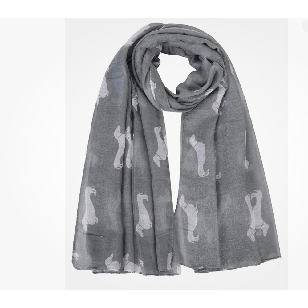 Gray Dachshund Dog Print Scarf Lightweight Rectangular Animal Pattern Wrap